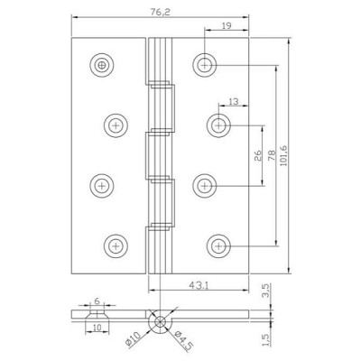 Solid Brass Butt Hinge -Double Phosphor Bronze Washered